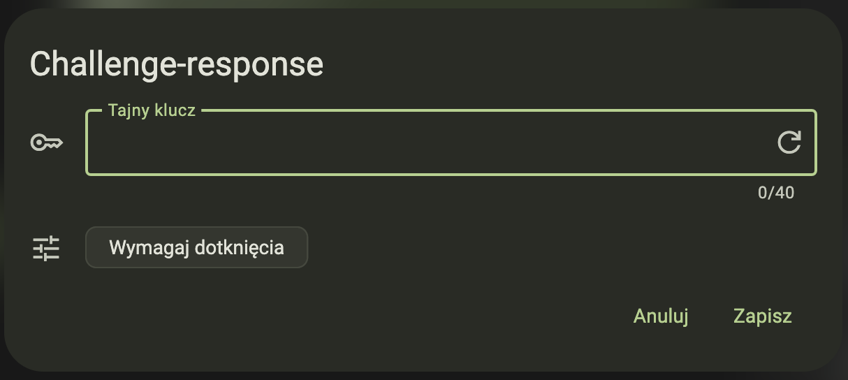 Konfiguracja challenge-response w Yubico Authenticator dla KeePassXC